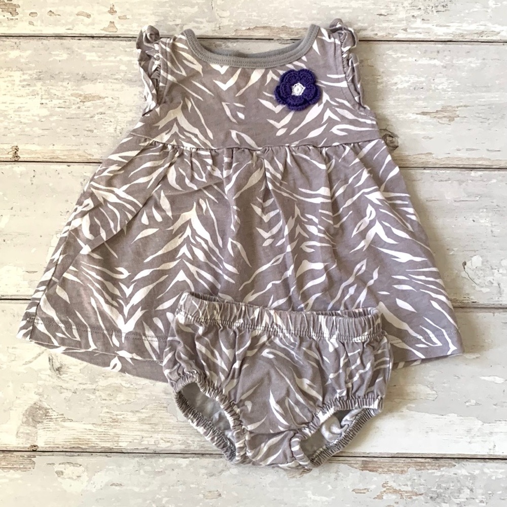 Carters 3m Baby Girl Dress Bloomers Summer Sun Dress Gray Animal Print Sundress